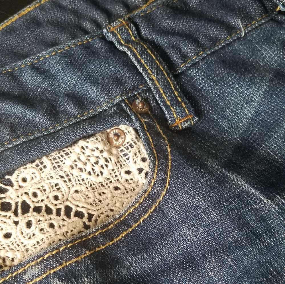 !!SOLD!!Free People Patchwork Crochet Jeans | 27 - Picture 4 of 7